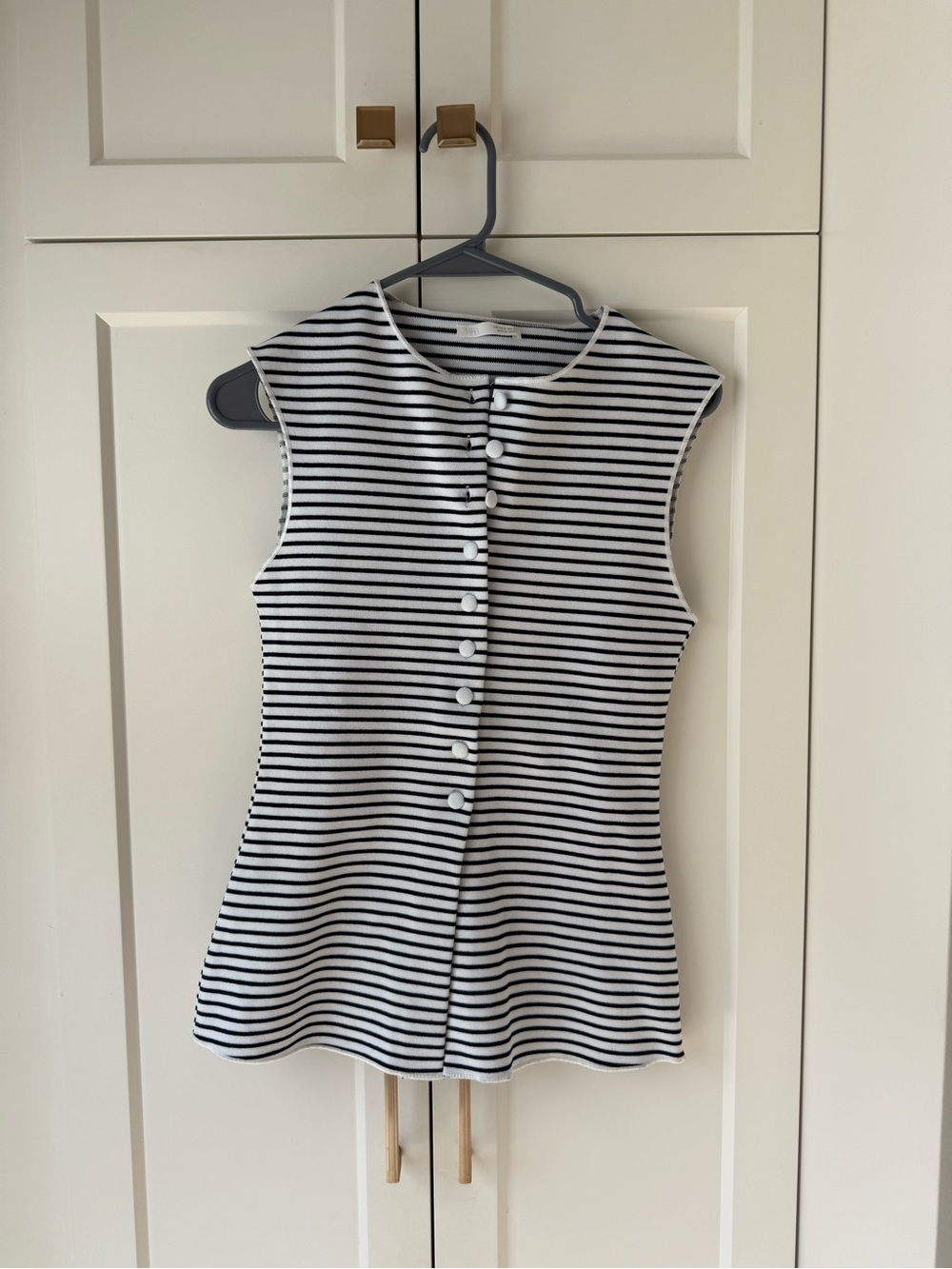 Zara Black & White Striped Sleeveless Button-Front Top